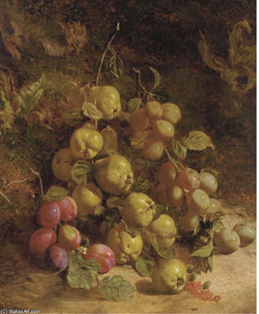 Pears And Plums On A Mossy Bank — William Hough