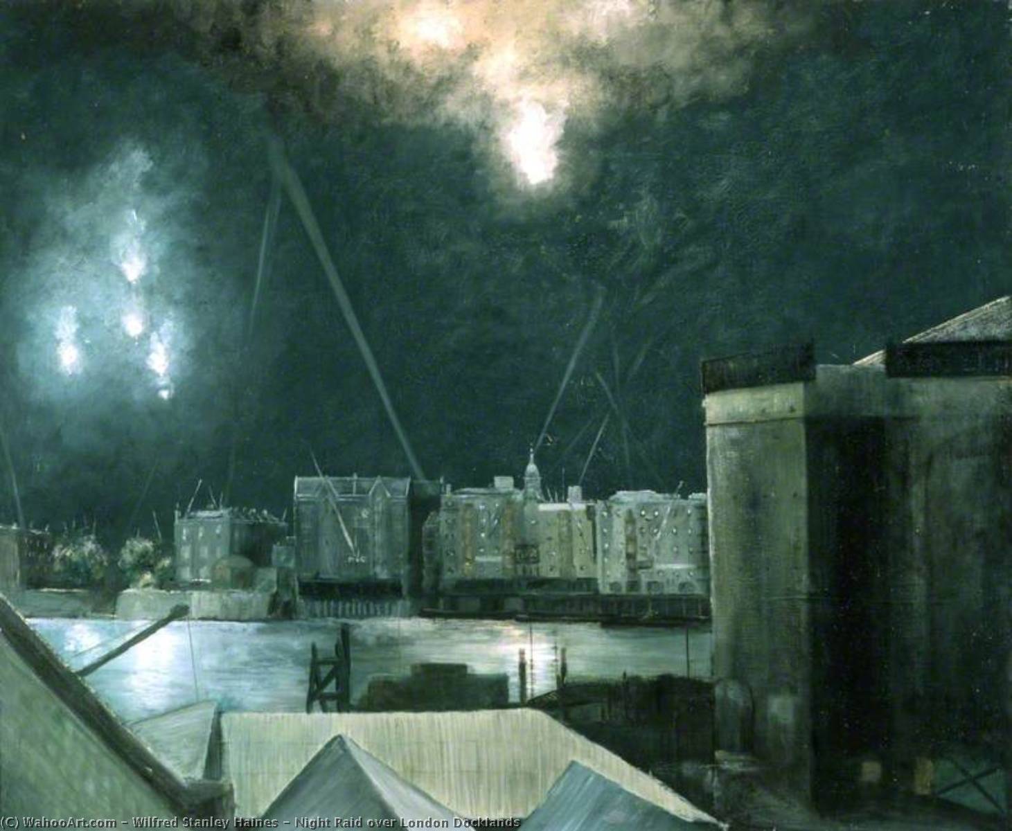 Night Raid Over London Docklands — Wilfred Stanley Haines