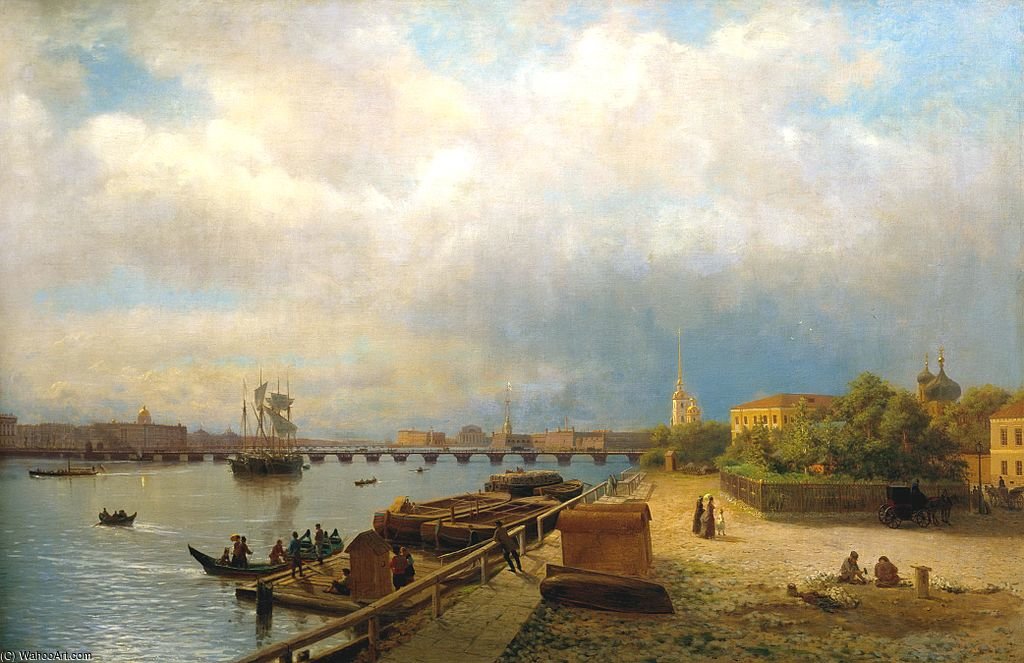 View Of The Neva River And Peter ^ Paul Embankment With The Cabin Of Peter The Great — Lef Feliksovich Lagorio