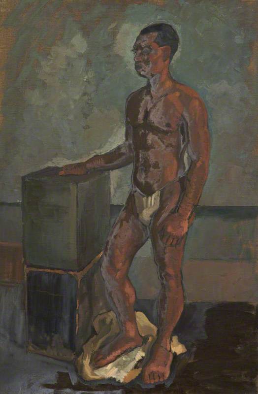 Male Nude With Boxes — Joan Hargreaves