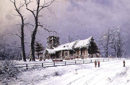 Winter Scene With Figures On A Path Near A Church — Nils Hans Christiansen