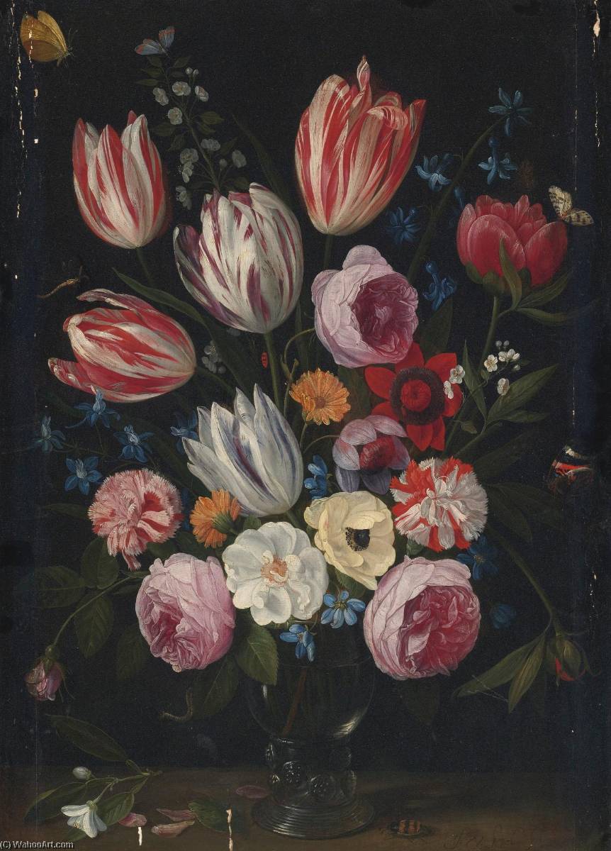 Tulips, Roses, Peonies And Other Flowers In A Roemer — Jan Van Kessel The Elder