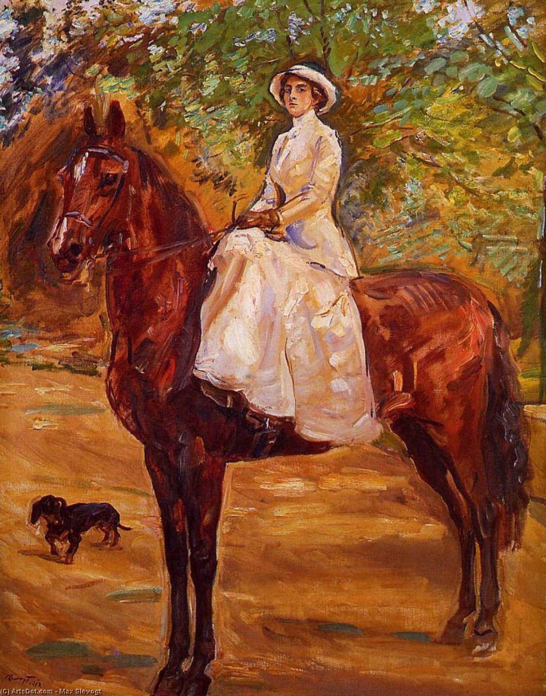 Dame Im Weissen Reitkleid Zu Pferde — Max Slevogt