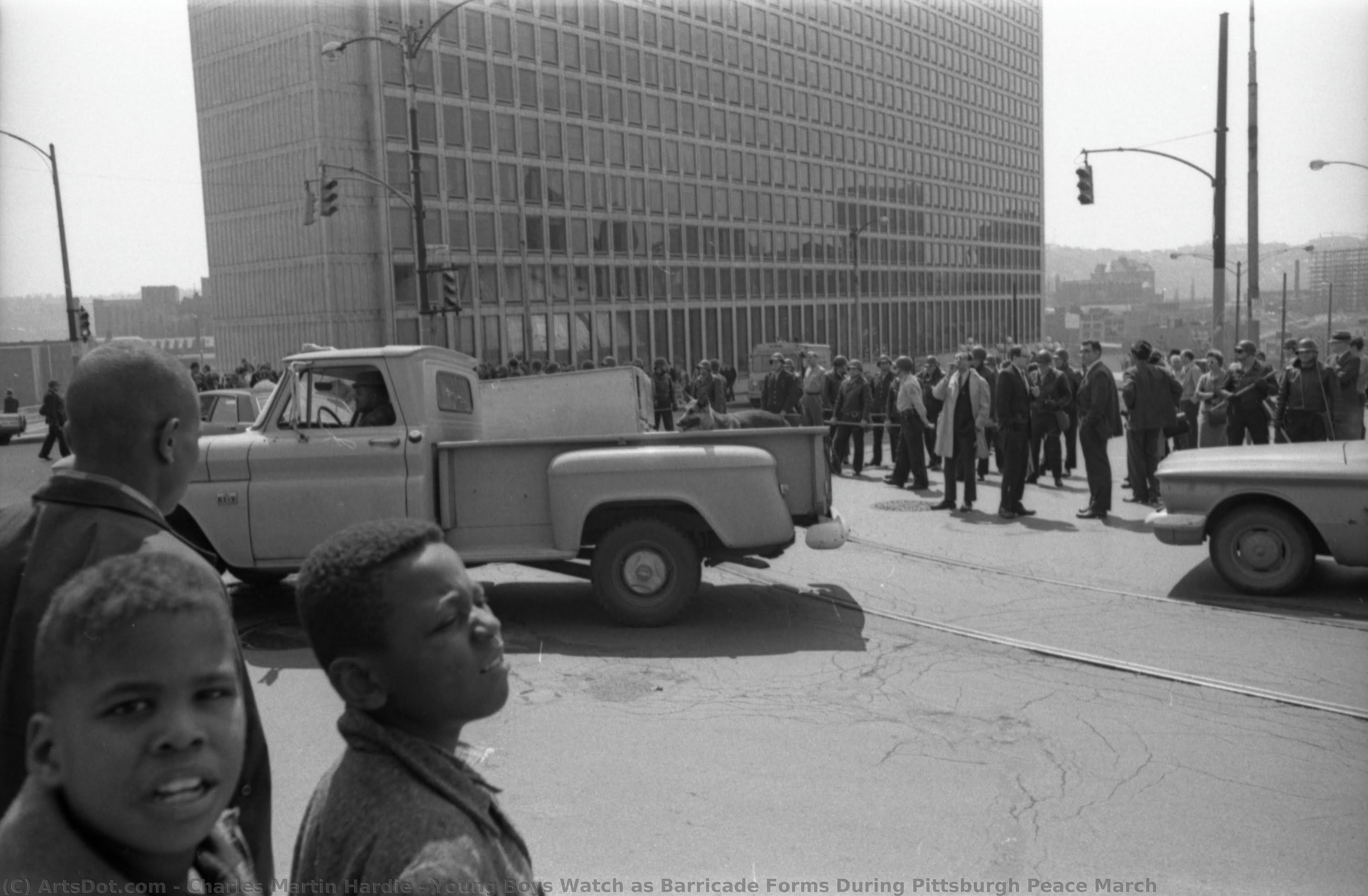 Young Boys Watch As Barricade Forms During Pittsburgh Peace March — Charles Martin Hardie
