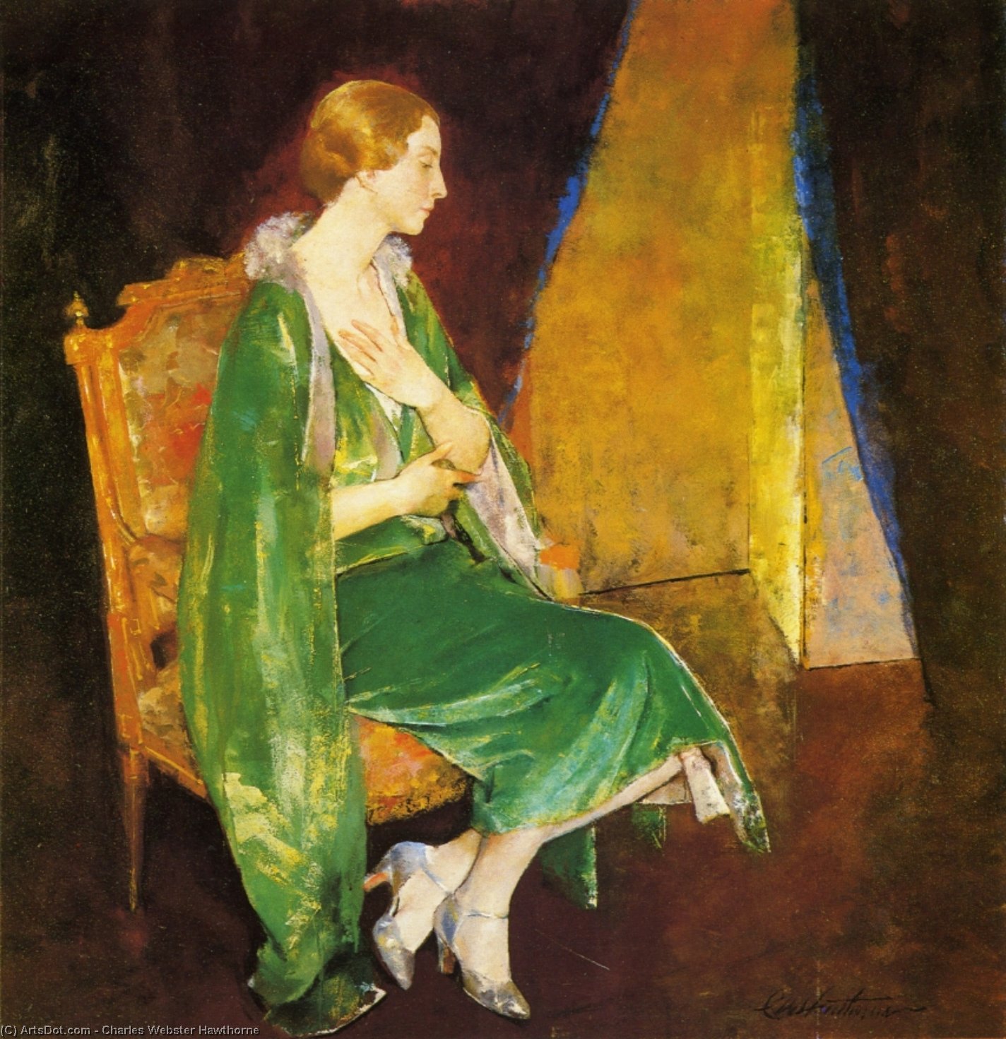 Woman In Green (also Known As Portrait Of Mrs. Crocket) — チャールズ・ウェブスター・ホーソーン