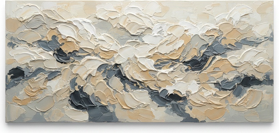 Ethereal Undulations In Cream And Slate: A Meditative Sculptural Impasto Masterpiece — David Moreau