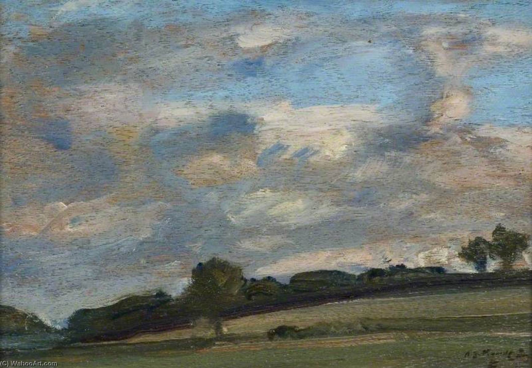 A Landscape Of Fields And Hedgerows In Deep Shadow — Sir Alfred James Munnings