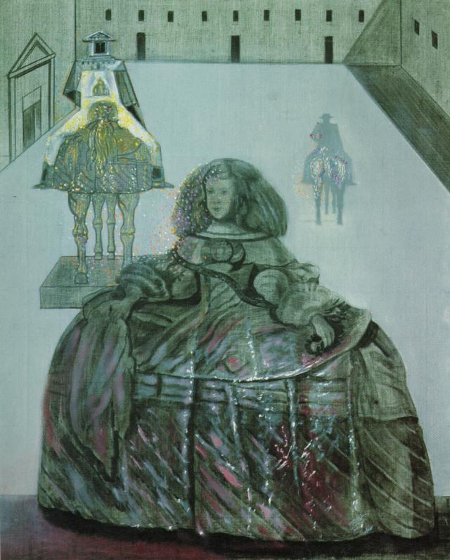 Die Infanta Margarita Von Velázquez, Die Sich In Der Silhouette Von Reitern Im Innenhof Des Escorial Zeigt — Salvador Dalí