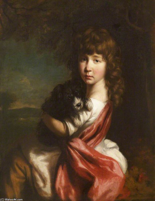 Portrait Of An Unknown Young Girl With A Pet Dog — Nathaniel Hone