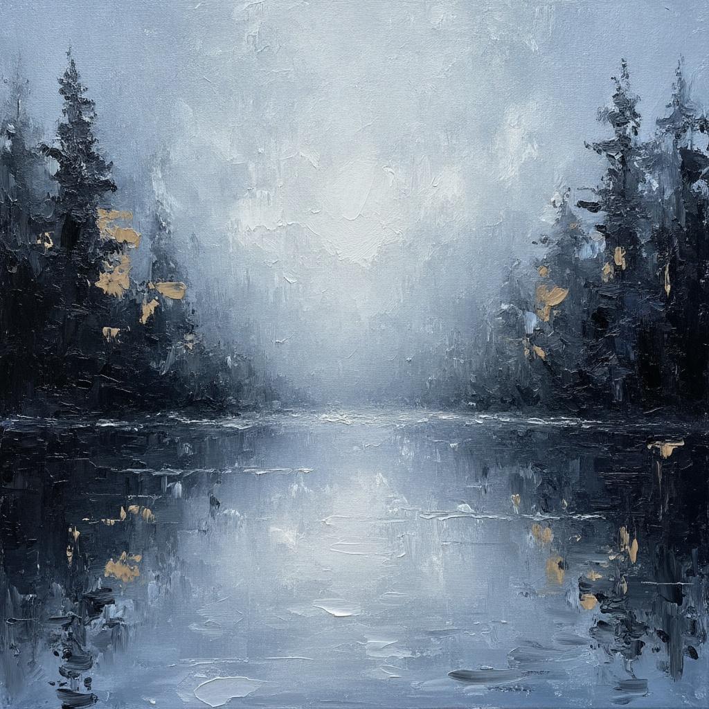 Gold Flecks Amidst Charcoal Pines And Indigo Mist — Laurent Roche