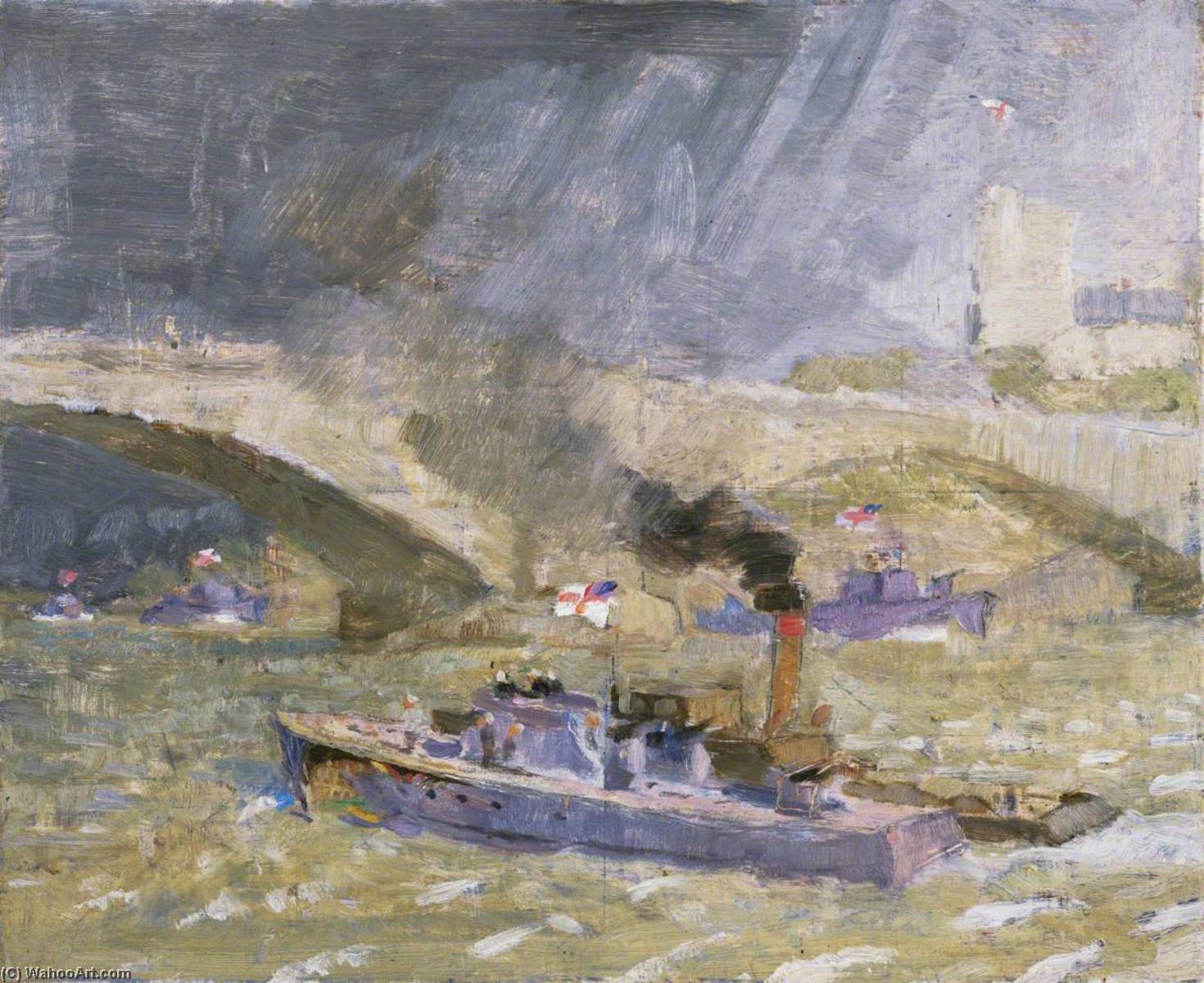 Wartime Traffic On The River Thames Upriver Repairs After The Dieppe Raid — John Edgar Platt