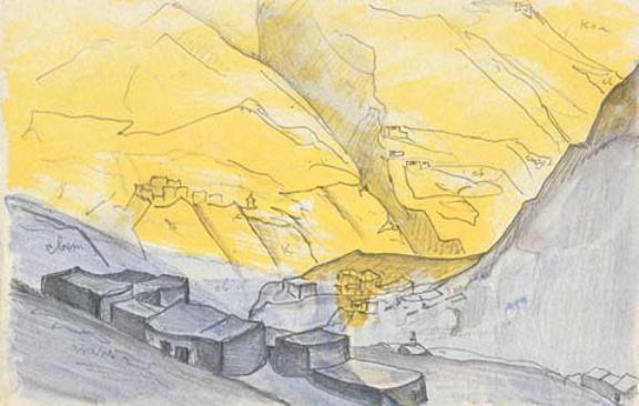 Sketch Of Thubchiling Village In Lahul — Nicholas Roerich