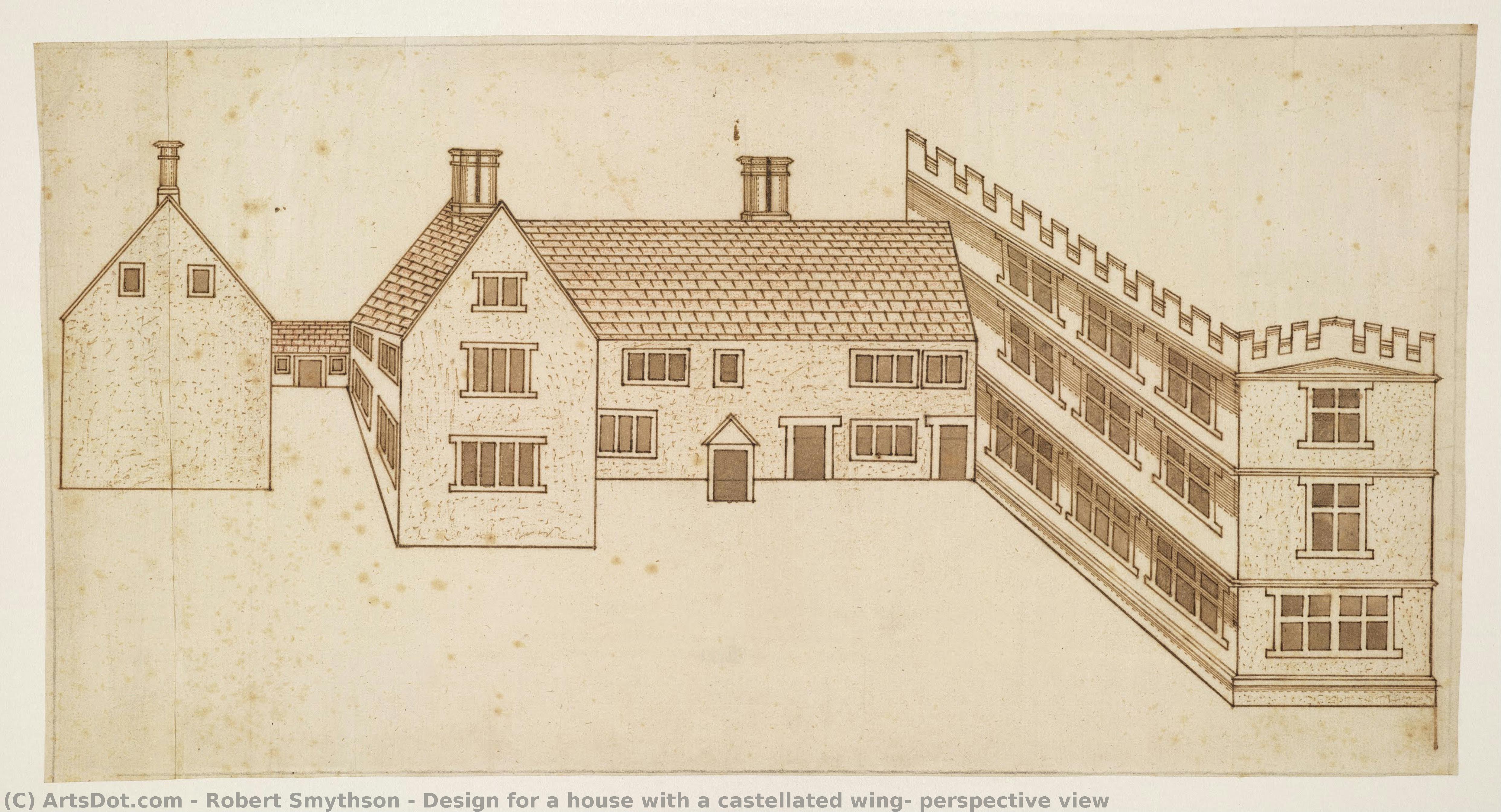 Design For A House With A Castellated Wing: Perspective View — Robert Smythson
