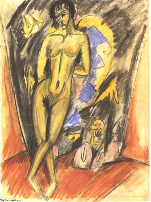 Standing Female Nude In Frot Of A Tent — Ерnst Лудвиг Киршнер