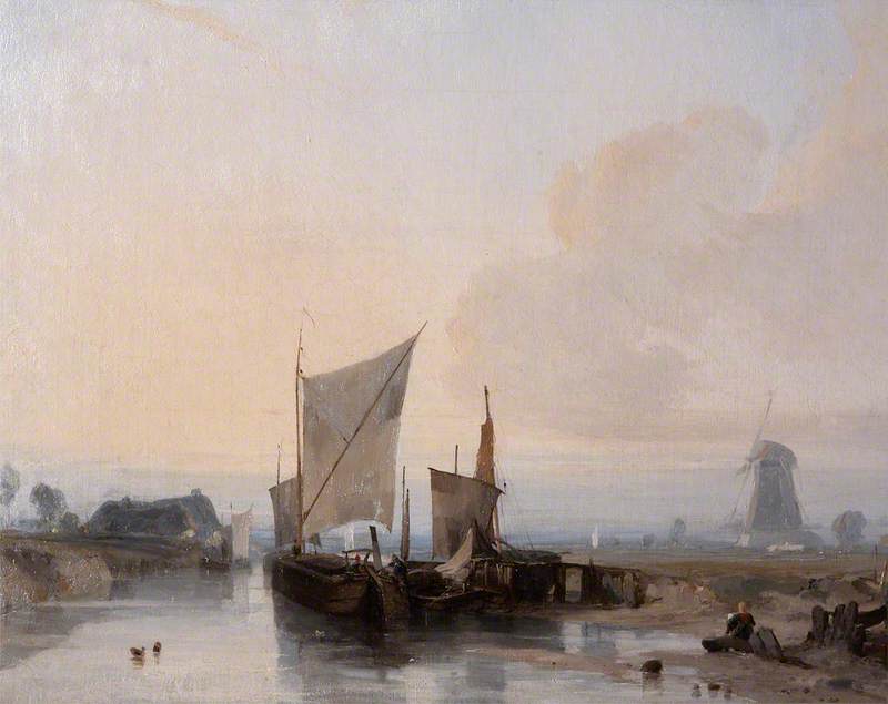 A River Scene In Picardy, France — Richard Parkes Bonington
