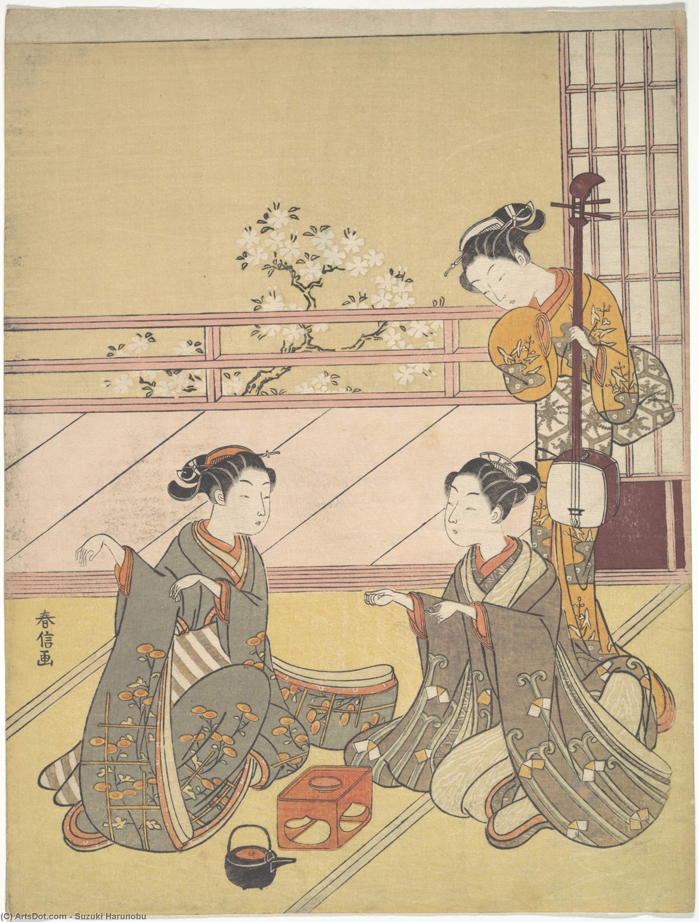 Young Women Playing Kitsune-ken — Suzuki Harunobu