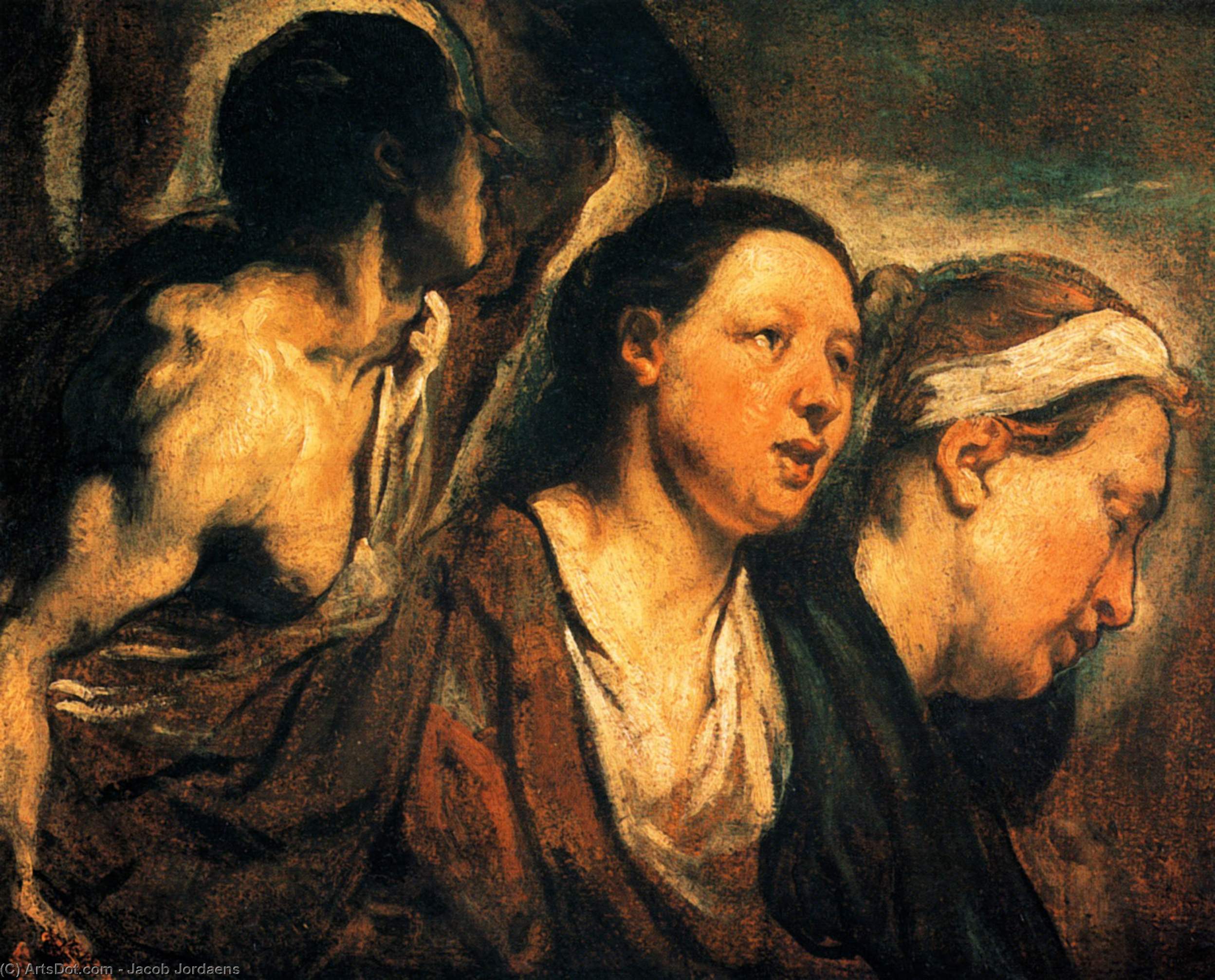 Study Of Two Female Heads And Torso Of A Warrior — Jakob Jordaens