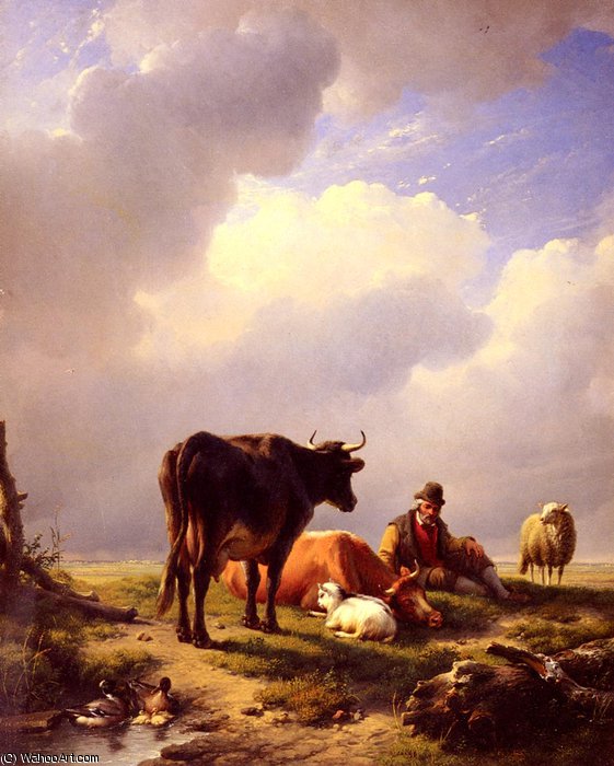 A Farmer At Rest With His Stock — Eugène Joseph Verboeckhoven