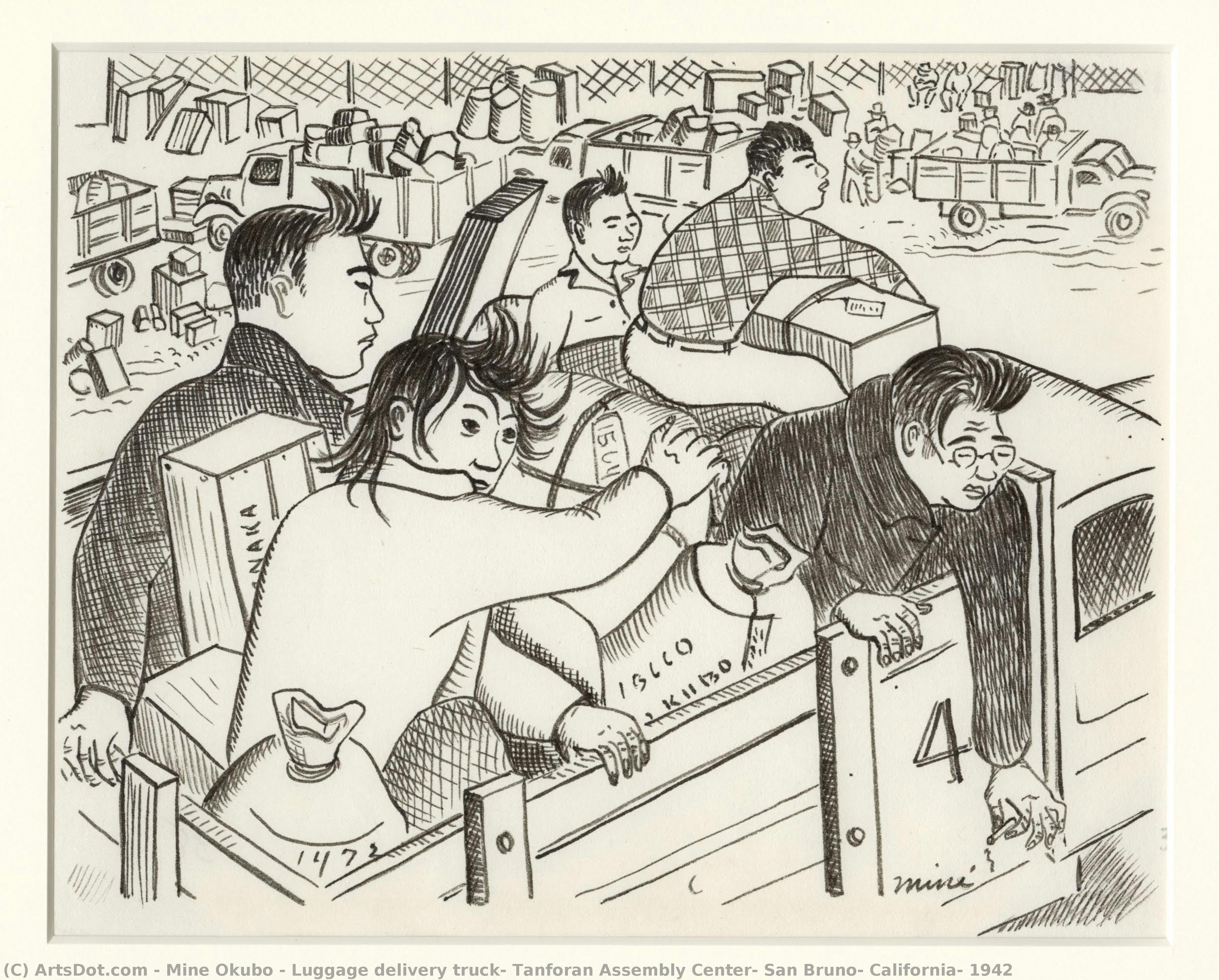 Luggage Delivery Truck, Tanforan Assembly Center, San Bruno, California, 1942 — Mine Okubo