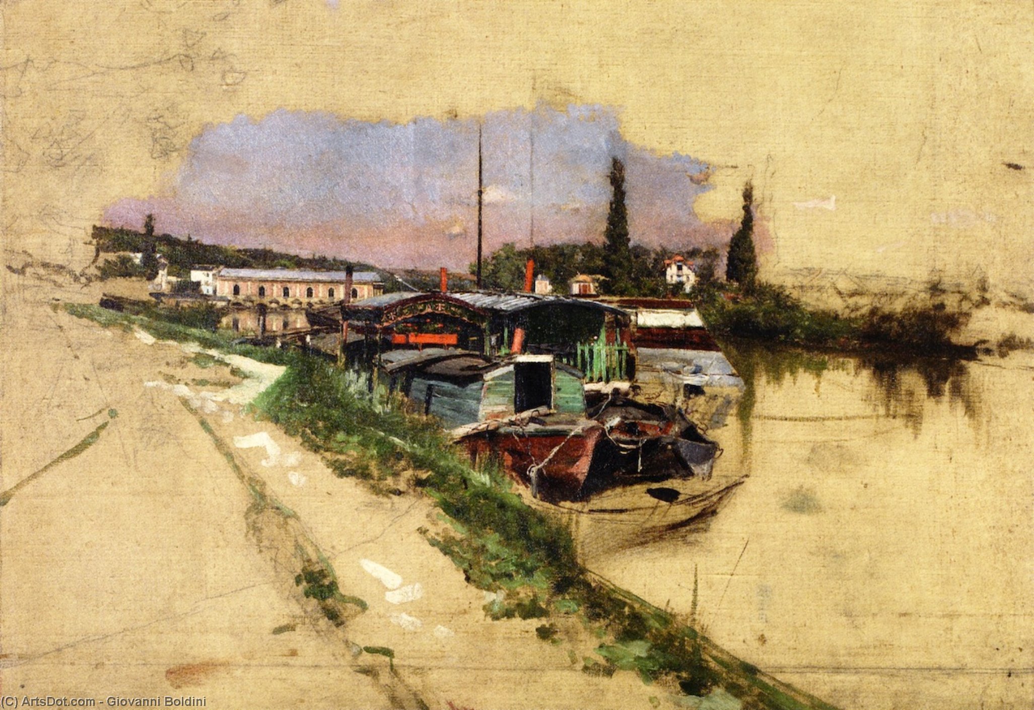 The Machine At Marly (also Known As The Seine At Bougivel) — Giovanni Boldini