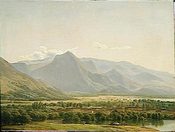 Vue De La Ville D'avezzano, Au Bord Du Lac De Cellano, Royaume De Naples — Joseph Pierre Xavier Bidauld
