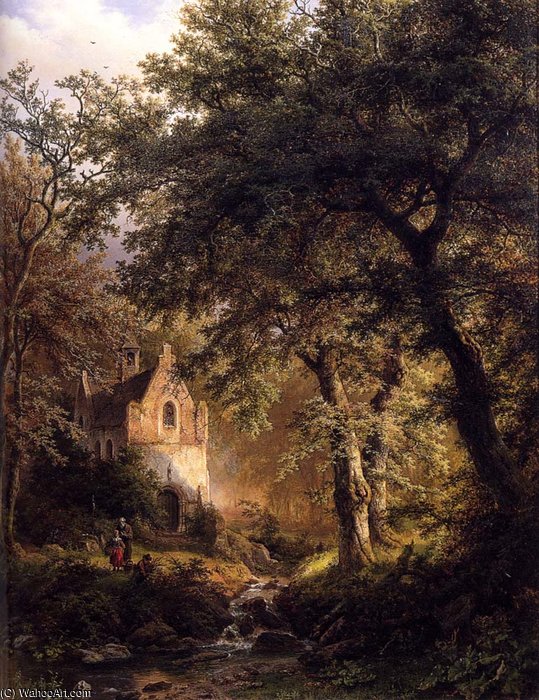 Boslandschap Met Kapel Sous Bois — Barend Cornelis Koekkoek