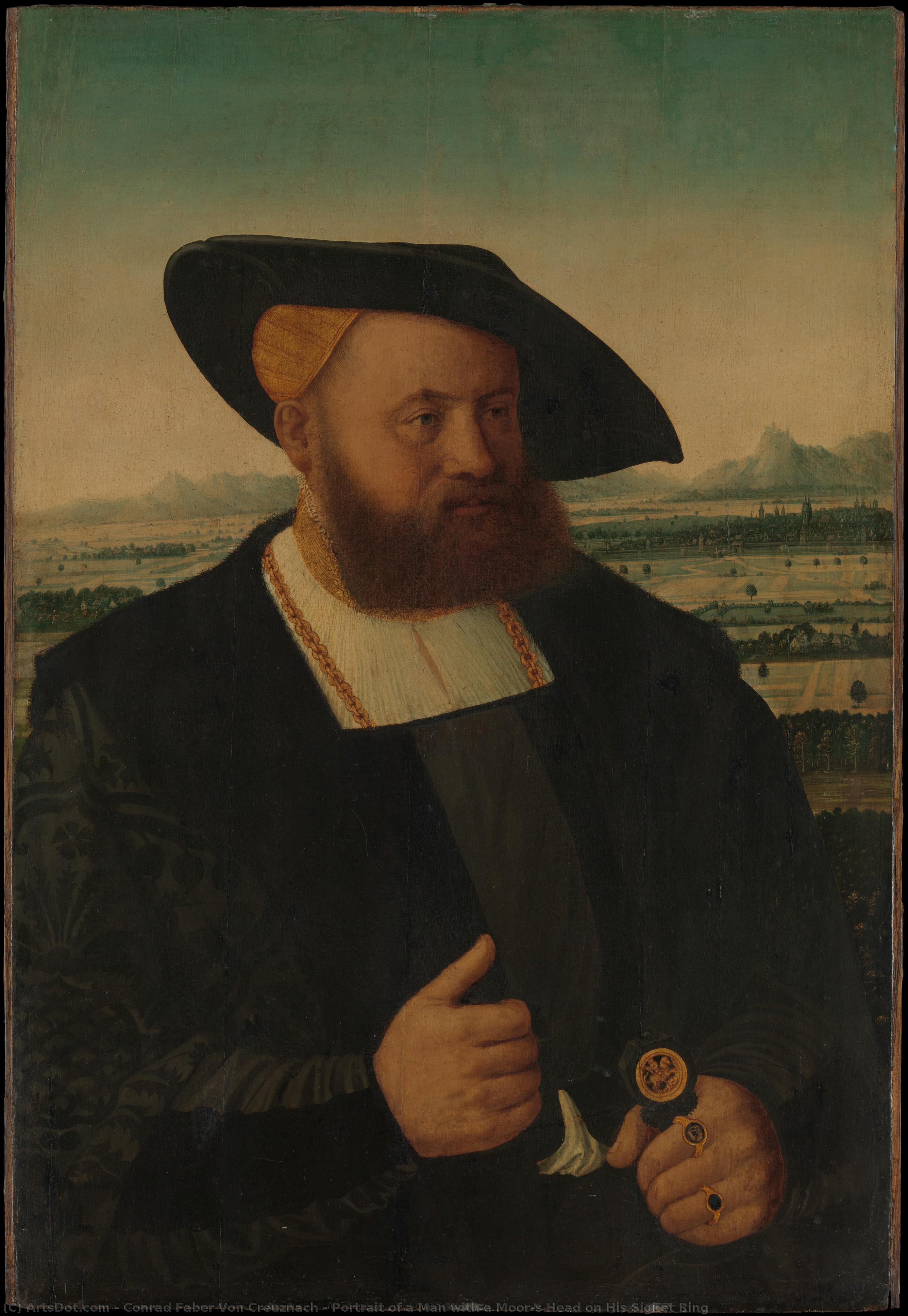Portrait Of A Man With A Moor's Head On His Signet Ring — Conrad Faber Von Creuznach