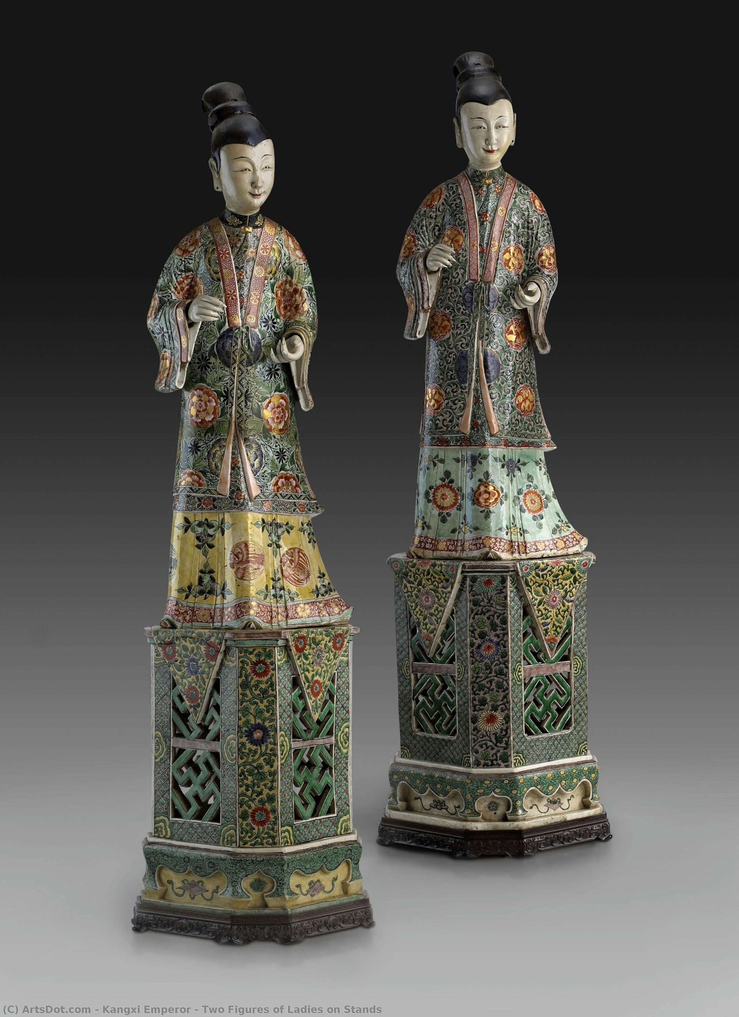 Two Figures Of Ladies On Stands — Kangxi Emperor