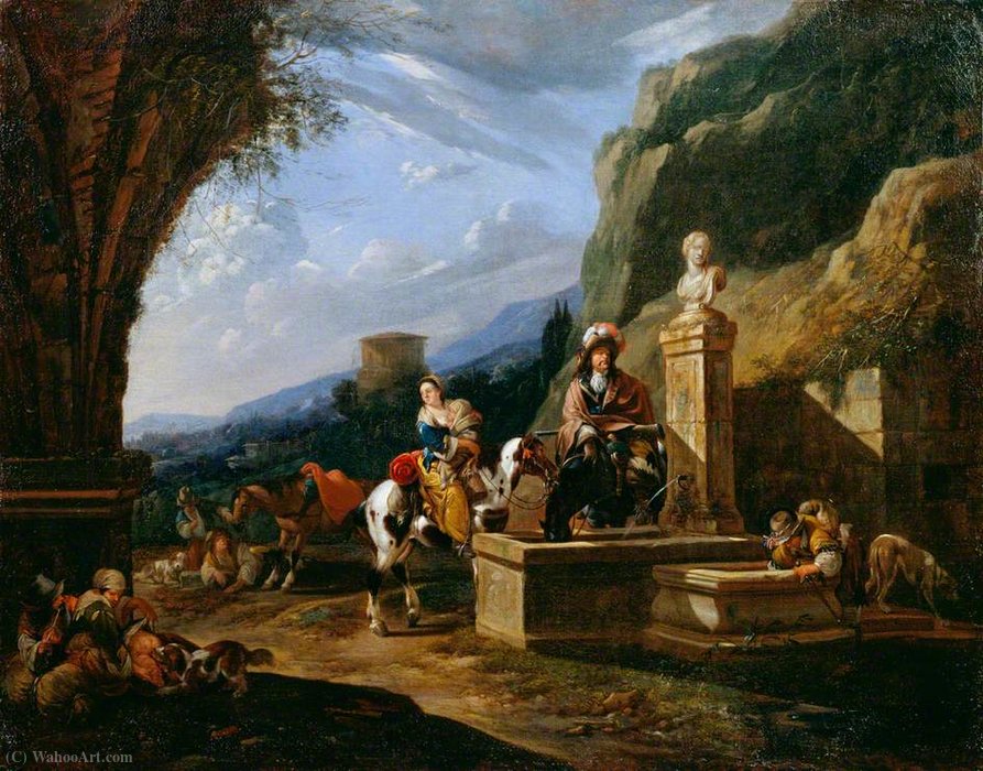 Halting Of Mountain Travellers At A Fountain — Johann Heinrich Roos