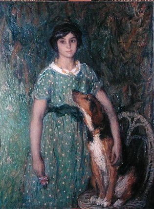 Young Girl With A Dog — Edmond-françois Aman-jean