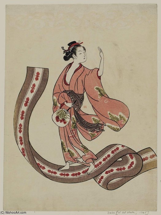 Woman Flying On A Length Of Cloth — Suzuki Harunobu
