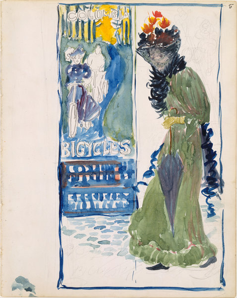 Design For A Bicycle Poster; A Woman Walking — Maurice Brazil Prendergast