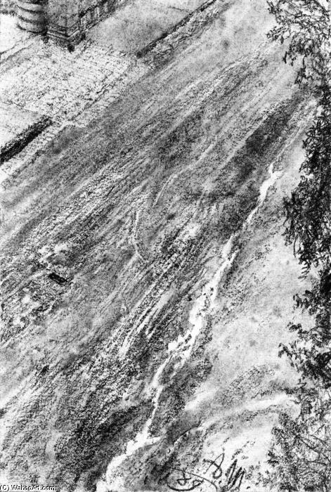 Kurhausstrasse At Kissingen After A Storm — Adolph Von Menzel