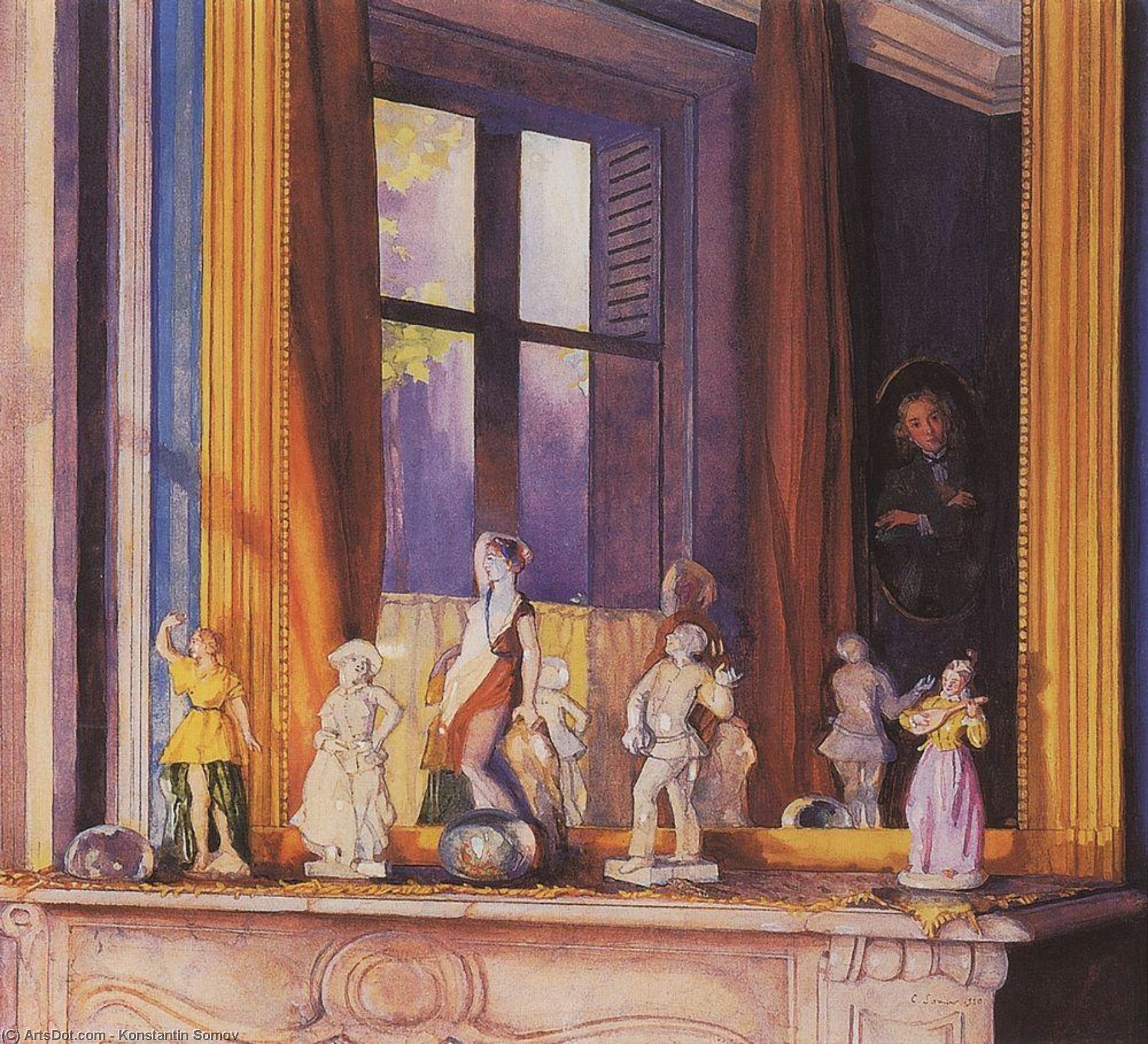 Porcelain Figurines On A Stone Shelf — Konstantin Andreevic Somov