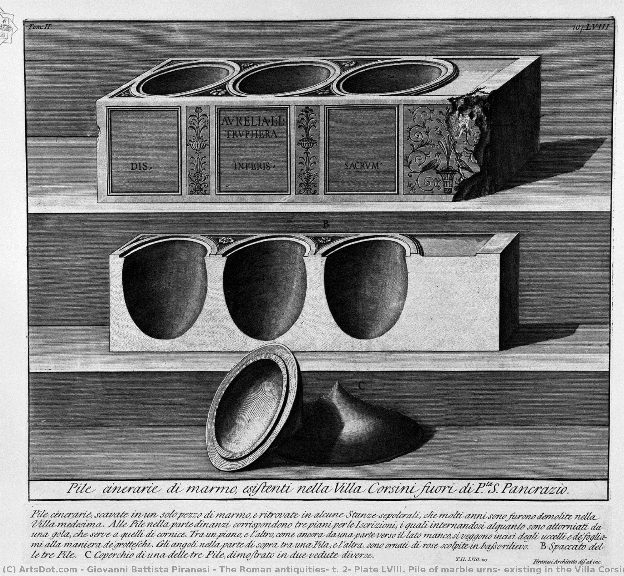The Roman Antiquities, T. 2, Plate Lviii. Pile Of Marble Urns, Existing In The Villa Corsini Outside Porta S. Pancrazio. — Giovanni Battista Piranesi