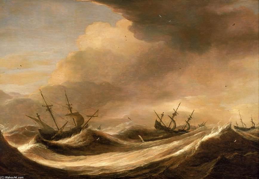 Ships In A Heavy Sea Running Before A Storm — Pieter The Elder Mulier