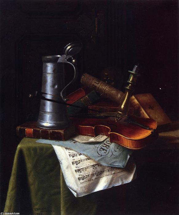 Still Life With A Violin, Pewter Tankard And Sheet Music — William Michael Harnett