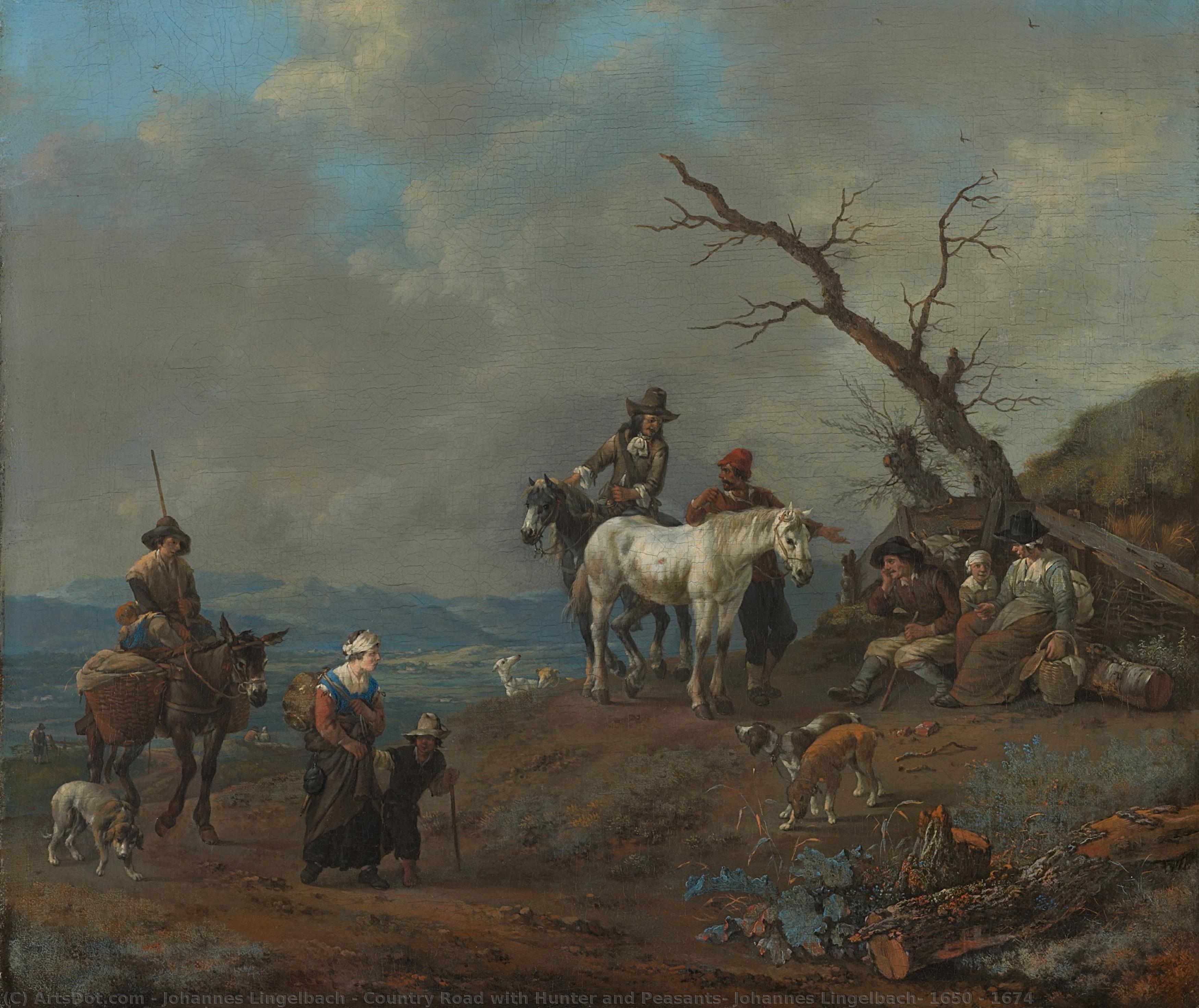 Country Road With Hunter And Peasants, Johannes Lingelbach, 1650 - 1674 — Johannes Lingelbach