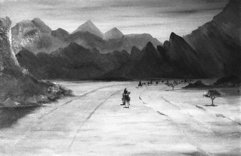 Mountainous Desert Landscape With Camel Riders — Caroline Emily Gray Hill