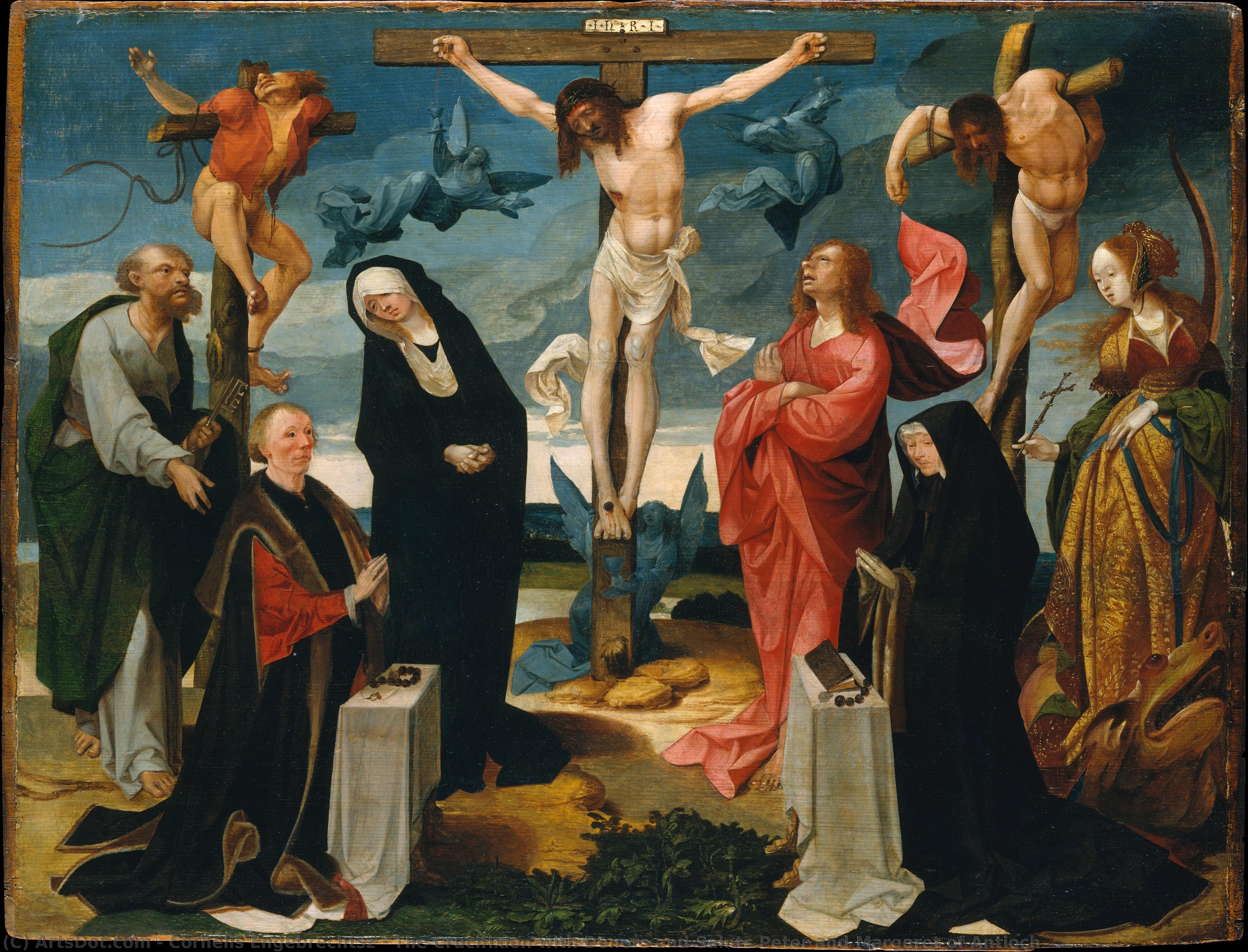 The Crucifixion With Donors And Saints Peter And Margaret Of Antioch — Cornelis Engebrechtsz