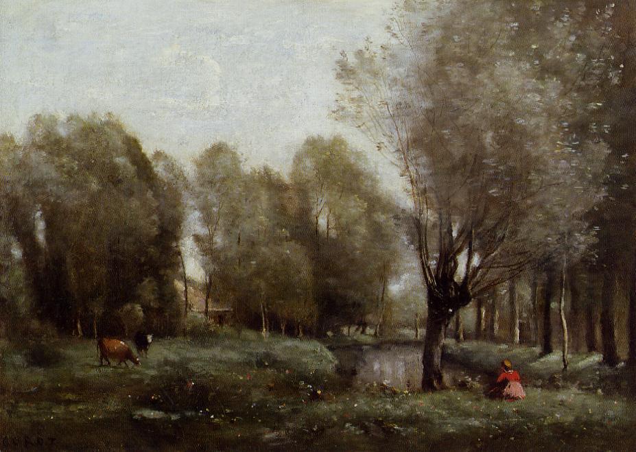 Young Girl Seated In A Meadow — Jean-baptiste-camille Corot
