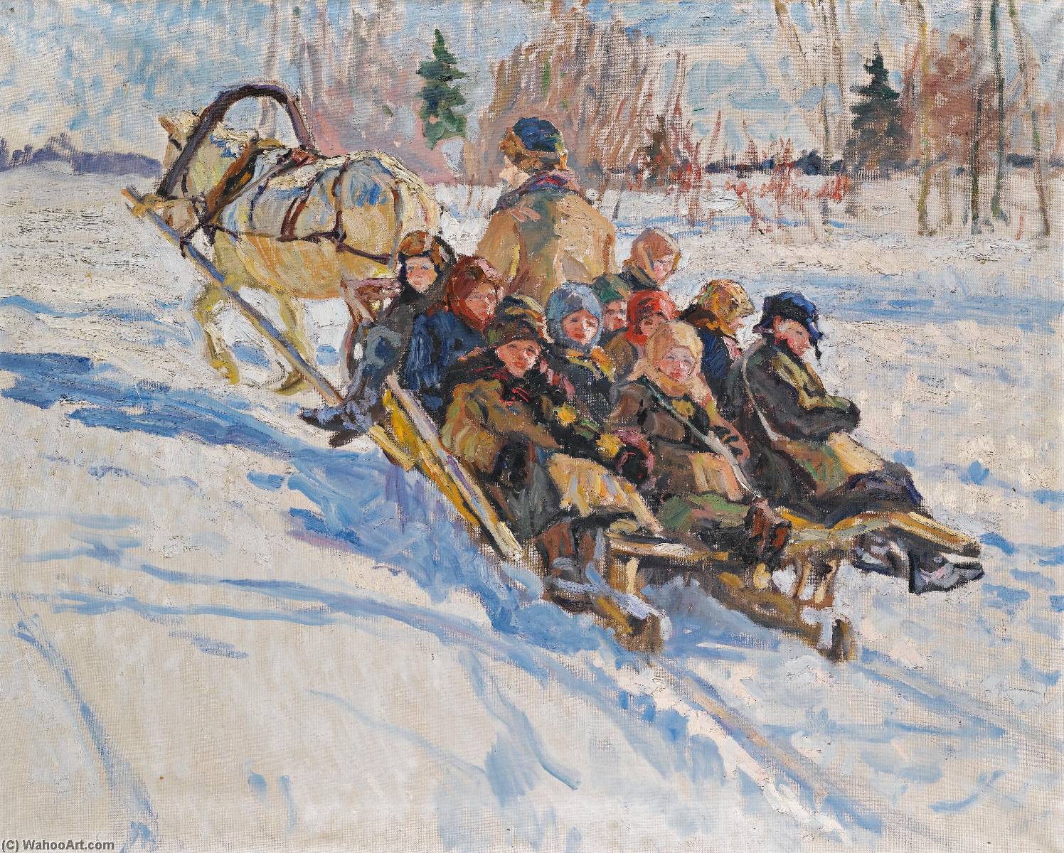 Children Riding In A Sleigh — Nikolai Petrovich Bogdanov Belsky