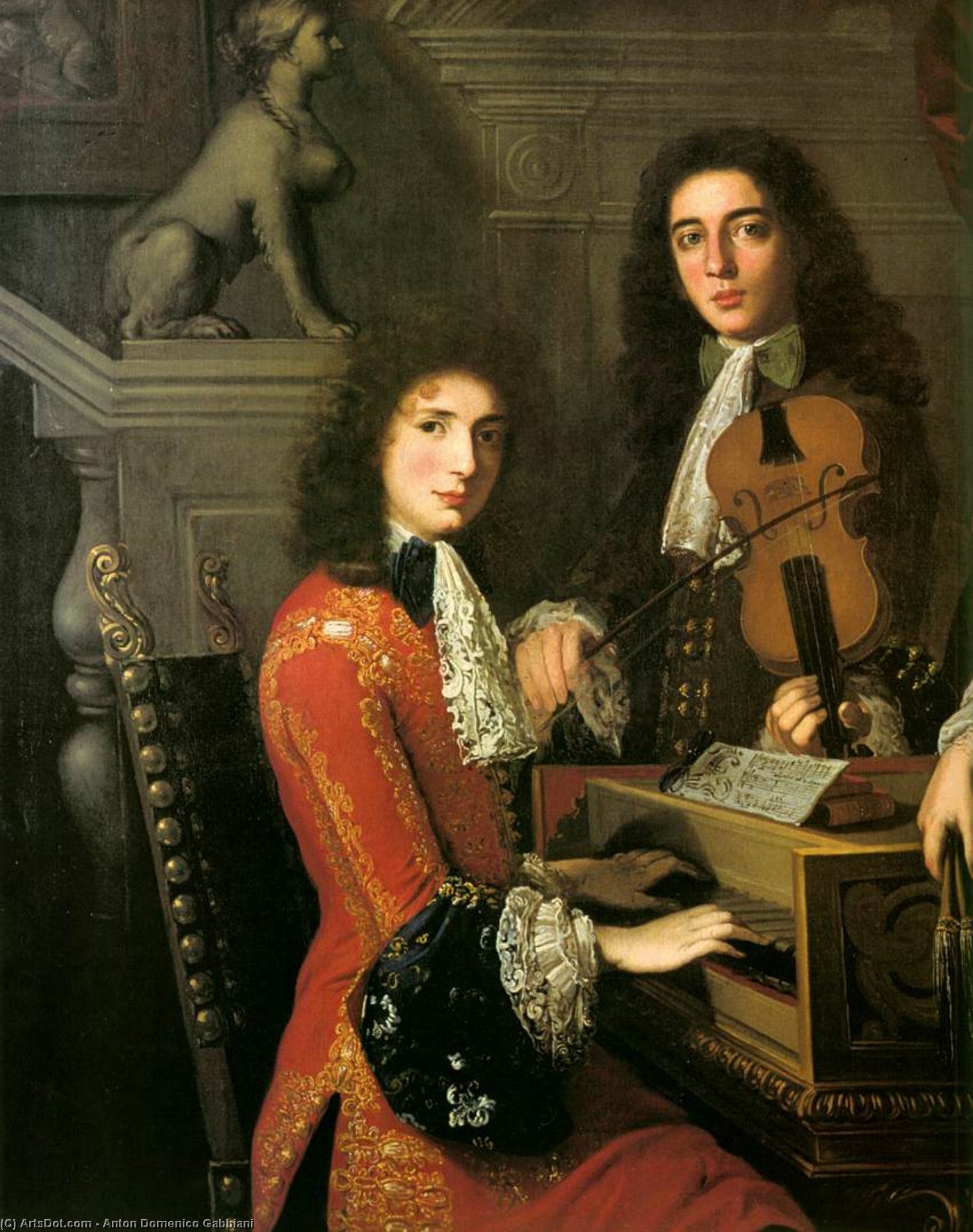 Portrait Of Three Musicians Of The Medici Court (detail) — Anton Domenico Gabbiani