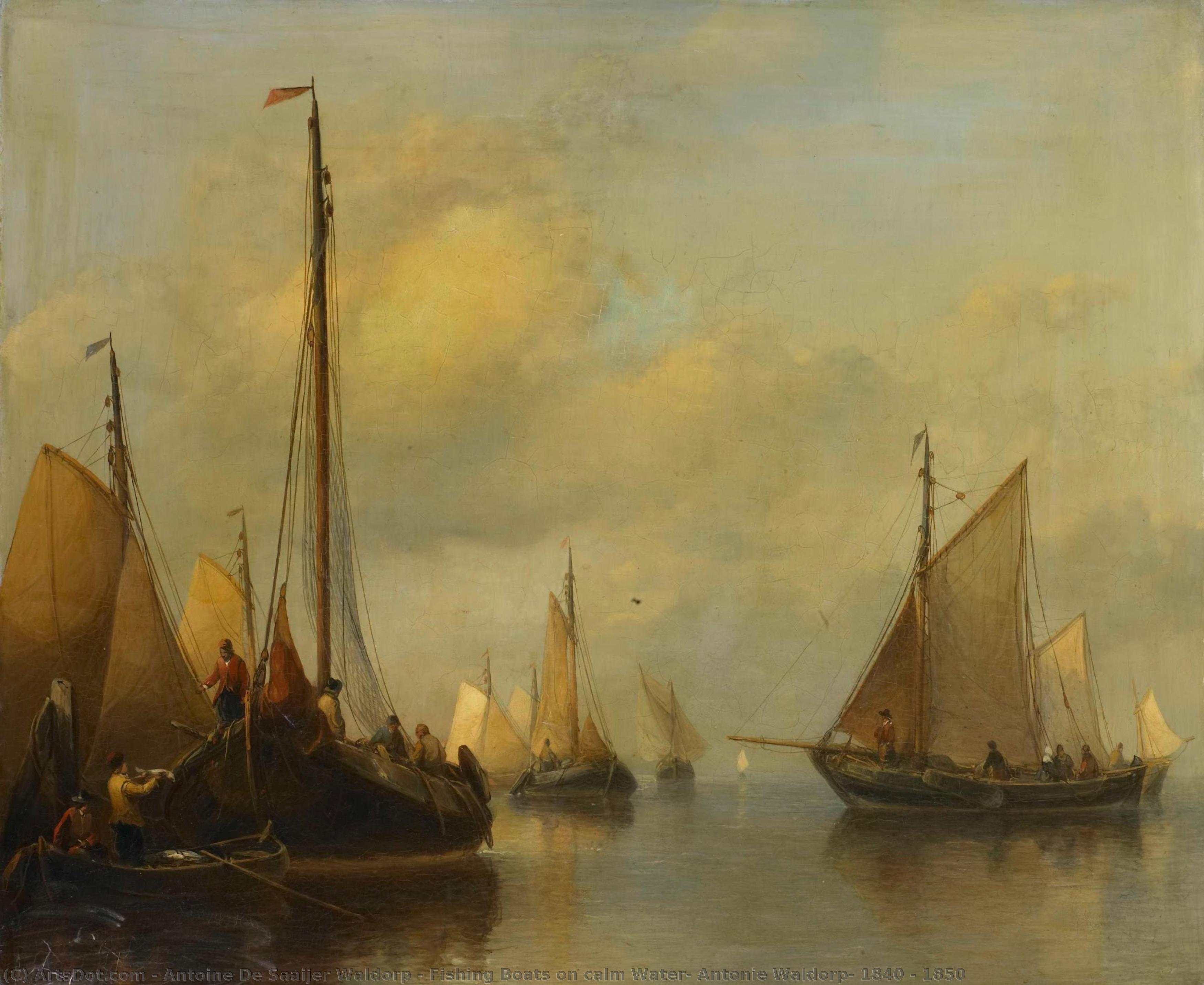 Fishing Boats On Calm Water, Antonie Waldorp, 1840 - 1850 — Antoine De Saaijer Waldorp