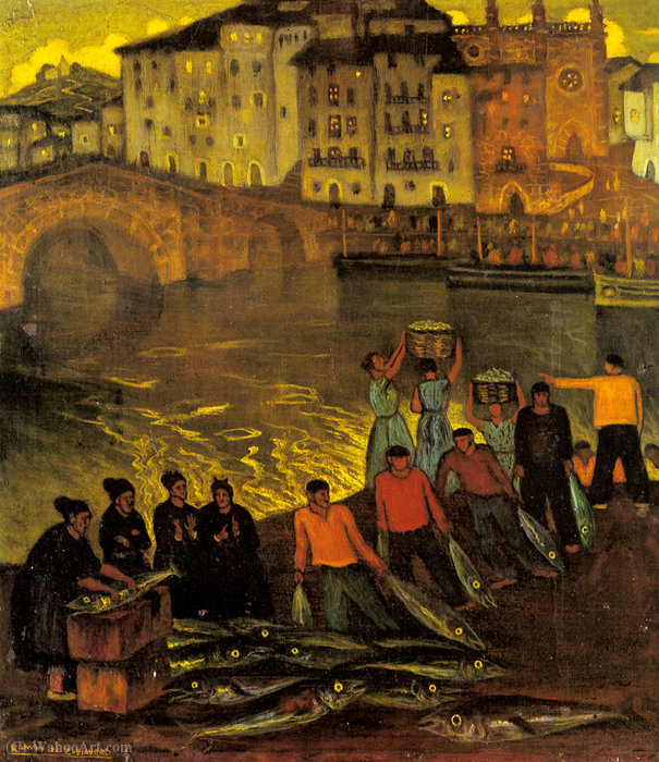 Fisherfolk In A Harbour Town — Eduardo Zamacois Y Zabala