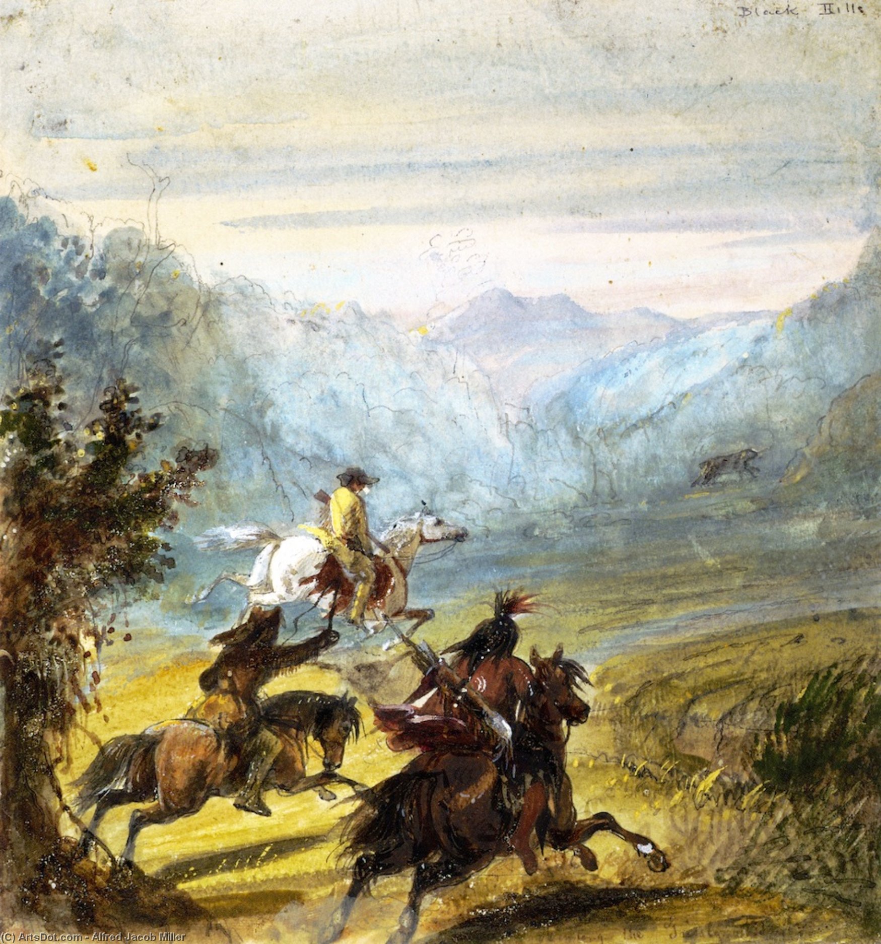 Chase Of The Grizzly Bear, Black Hills — Alfred Jacob Miller