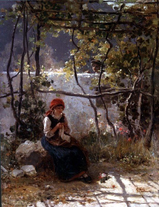Idyll Under The Pergola — Girolamo Induno