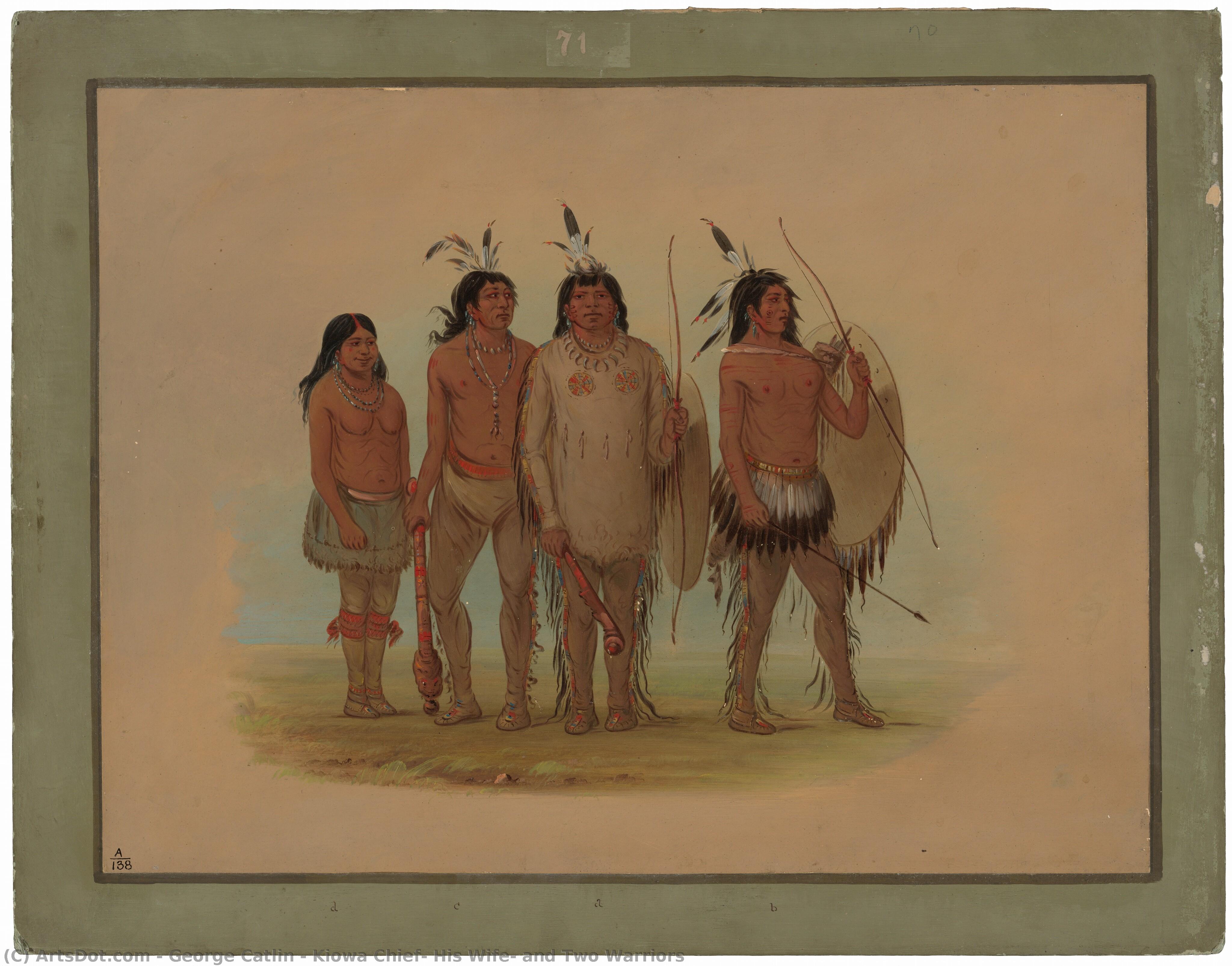 Kiowa Chief, His Wife, And Two Warriors — George Catlin