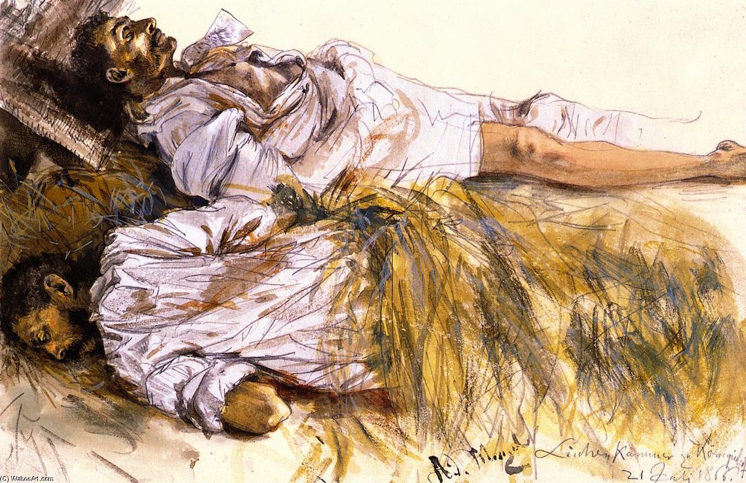 Two Dead Soldiers Laid Out On Straw — Adolph Von Menzel