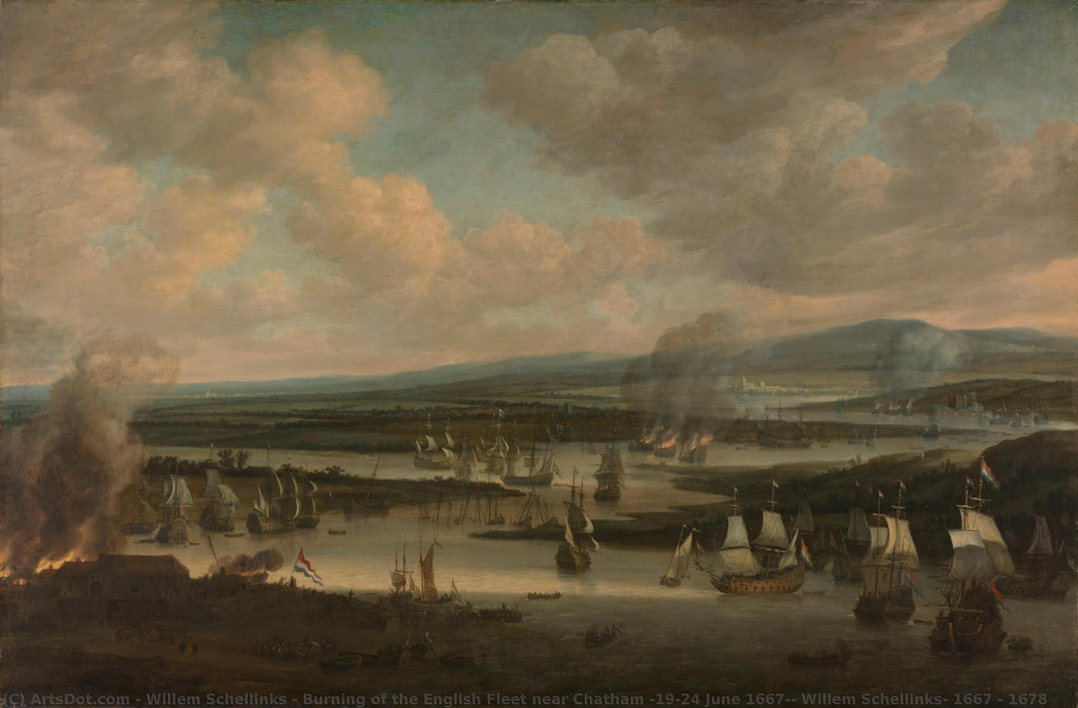 Burning Of The English Fleet Near Chatham (19-24 June 1667), Willem Schellinks, 1667 - 1678 — Willem Schellinks